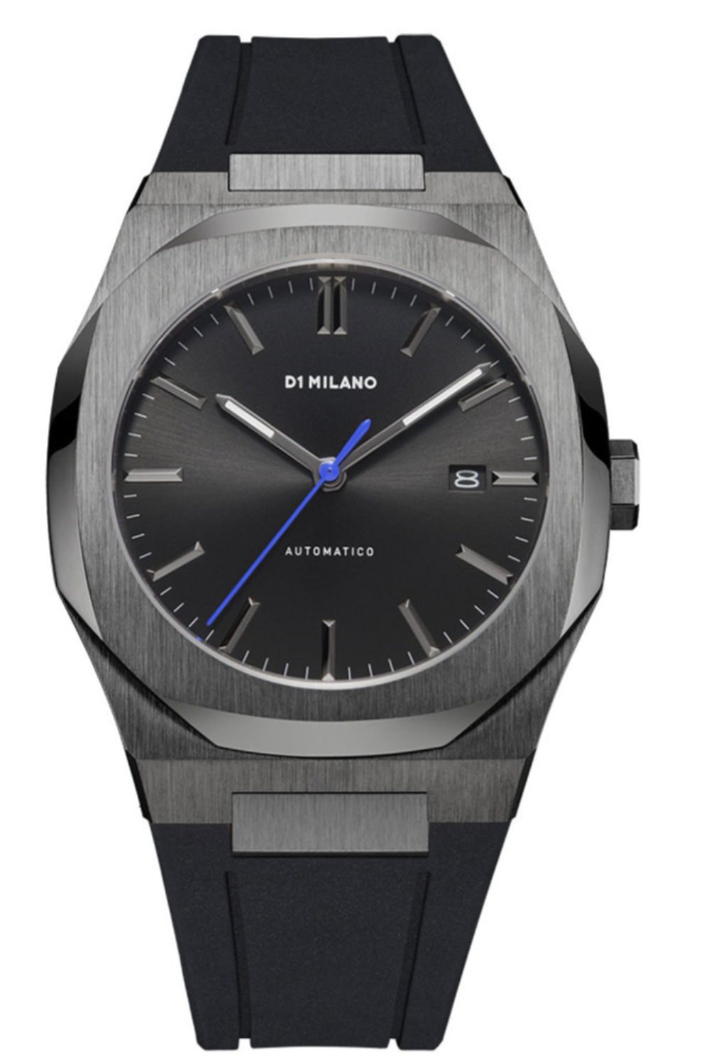 D1 Milano Automatico Retro Blue watch with black rubber strap